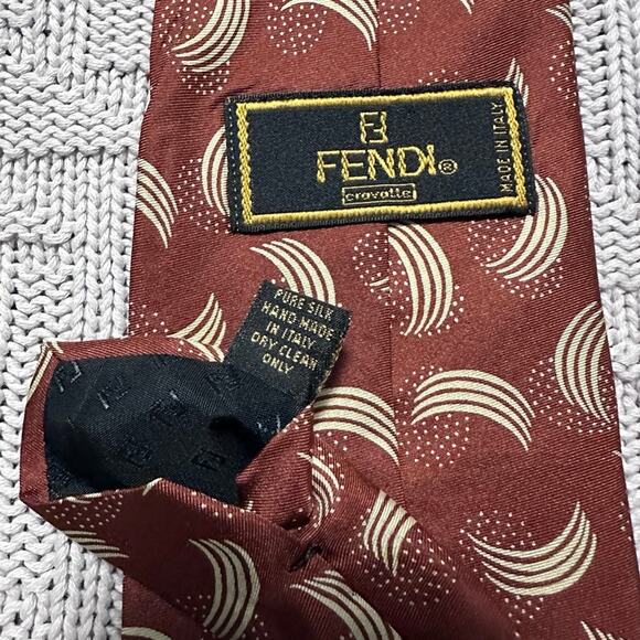 Vintage Fendi bronze brown abstract Italian silk luxury tie - Picture 3 of 5